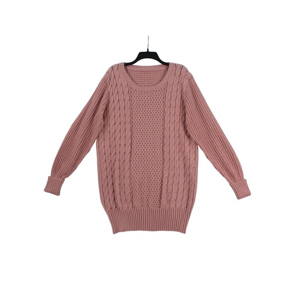 Pink Cable Knit Sweater Size - XXL 100% Polyester Crew Neck Long Sleeve - Picture 1 of 9